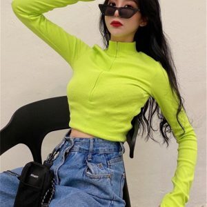 Fluorescent Green Spicy Girl Short Top for Women - European American Style Tight Jazz Stage Performance Outfit