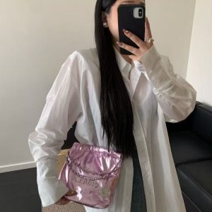 Fluorescent Shiny Diamond Quilted Mini Crossbody Bag – Chanel-Style Chain Shoulder Bag for 2025 Y2K Fashion