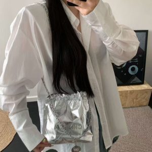 Fluorescent Shiny Diamond Quilted Mini Crossbody Bag – Chanel-Style Chain Shoulder Bag for 2025 Y2K Fashion