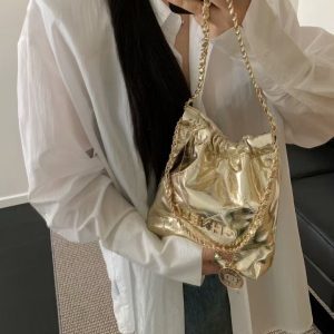 Fluorescent Shiny Diamond Quilted Mini Crossbody Bag – Chanel-Style Chain Shoulder Bag for 2025 Y2K Fashion