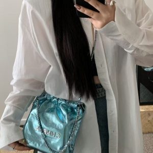 Fluorescent Shiny Diamond Quilted Mini Crossbody Bag – Chanel-Style Chain Shoulder Bag for 2025 Y2K Fashion