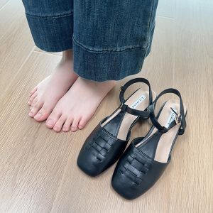 Forest Girl Square Toe Sandals for Women - Fairy Style Flat Shoes for Spring/Summer 2025, Versatile Student Footwear