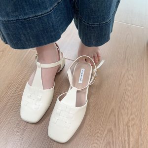 Forest Girl Square Toe Sandals for Women - Fairy Style Flat Shoes for Spring/Summer 2025, Versatile Student Footwear