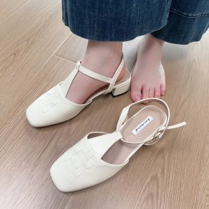 Forest Girl Square Toe Sandals for Women - Fairy Style Flat Shoes for Spring/Summer 2025, Versatile Student Footwear