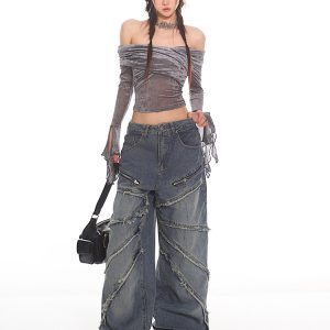 Frayed Loose Wide-Leg Jeans in Yellow Mud Tie-Dye - 2025 Summer Niche Design, Trendy Casual Fashion
