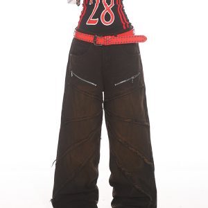 Frayed Loose Wide-Leg Jeans in Yellow Mud Tie-Dye - 2025 Summer Niche Design, Trendy Casual Fashion