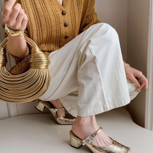 French Light Luxury Rhinestone One-Strap Open-Toe Half Slippers - Women's Fashion Square-Toe Mules for Chic Parisian Style