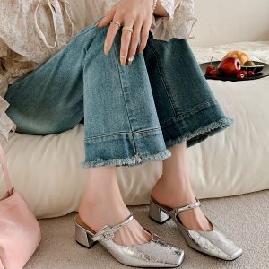 French Light Luxury Rhinestone One-Strap Open-Toe Half Slippers - Women's Fashion Square-Toe Mules for Chic Parisian Style