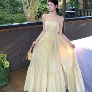 French-Style Backless Ruffle Dress - Ultra-Fairy Long Skirt for Seaside Vacation & High-End Photo Shoots - Elegant Summer Fashion