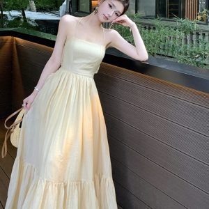 French-Style Backless Ruffle Dress - Ultra-Fairy Long Skirt for Seaside Vacation & High-End Photo Shoots - Elegant Summer Fashion