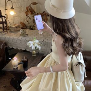 French-style Camisole Dress for Women, Summer Ballet Wind Puff Skirt, Petite Fairy Princess Dress, Cute Short Skirt for Vacation