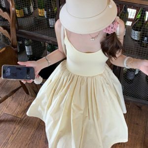 French-style Camisole Dress for Women, Summer Ballet Wind Puff Skirt, Petite Fairy Princess Dress, Cute Short Skirt for Vacation