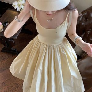 French-style Camisole Dress for Women, Summer Ballet Wind Puff Skirt, Petite Fairy Princess Dress, Cute Short Skirt for Vacation