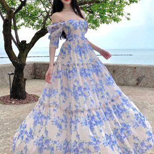 French-Style Floral Dress for Women - Fairy Princess Long Skirt for Summer Seaside Vacation, Perfect for Bali and Photo Shoots
