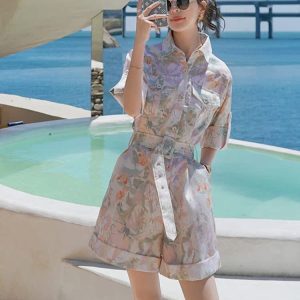 French-Style Floral Romper for Women | Summer 2025 Vacation Outfit | Chic High-End Jumpsuit for Work and Play