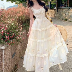 French-Style Hollow Design Camisole Dress for Women - Seaside Vacation Fairy Dress with Pure Desire Temperament