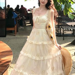 French-Style Hollow Design Camisole Dress for Women - Seaside Vacation Fairy Dress with Pure Desire Temperament