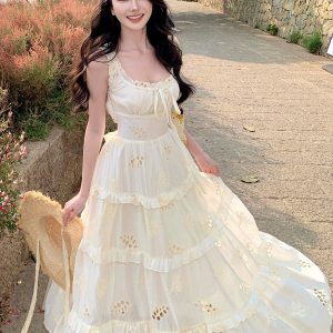 French-Style Hollow Design Camisole Dress for Women - Seaside Vacation Fairy Dress with Pure Desire Temperament