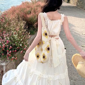 French-Style Hollow Design Camisole Dress for Women - Seaside Vacation Fairy Dress with Pure Desire Temperament