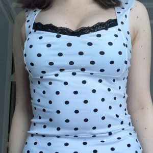 French-Style Lace Splicing Square Neck Polka Dot Vest Top - Fitted Women's Chest Design, Trendy Y2K Fashion
