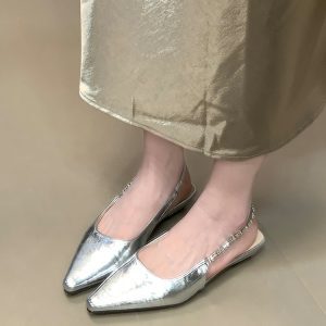 French-Style Low-Heeled Backless Pointed-Toe Sandals with Rhinestone Strap - Summer 2025 Fashion, Shallow Mouth Design