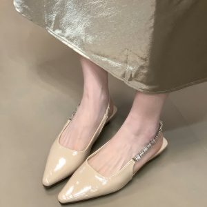 French-Style Low-Heeled Backless Pointed-Toe Sandals with Rhinestone Strap - Summer 2025 Fashion, Shallow Mouth Design