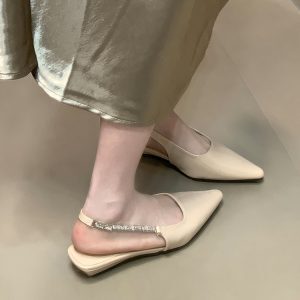 French-Style Low-Heeled Backless Pointed-Toe Sandals with Rhinestone Strap - Summer 2025 Fashion, Shallow Mouth Design