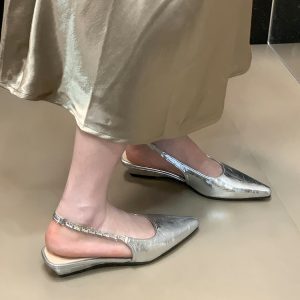French-Style Low-Heeled Backless Pointed-Toe Sandals with Rhinestone Strap - Summer 2025 Fashion, Shallow Mouth Design