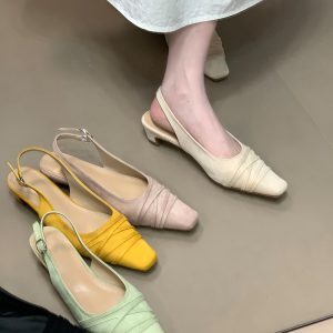 French-Style Open-Toe Chunky Heel Sandals for Women - Shallow Mouth Evening Shoes, 2025 New Model