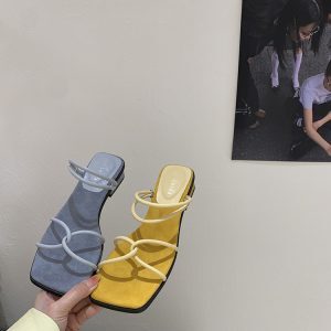 French-Style Open-Toe Sandals for Women - Summer Fairy Mid-Heel Chunky Slides, Two-Way Wear Outdoor Footwear