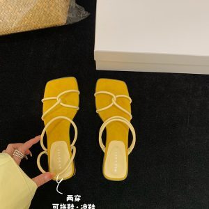 French-Style Open-Toe Sandals for Women - Summer Fairy Mid-Heel Chunky Slides, Two-Way Wear Outdoor Footwear