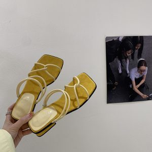 French-Style Open-Toe Sandals for Women - Summer Fairy Mid-Heel Chunky Slides, Two-Way Wear Outdoor Footwear