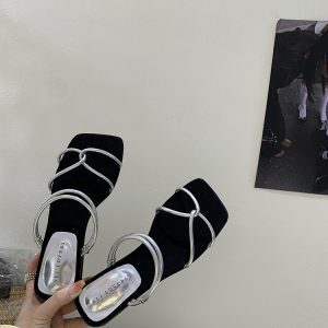 French-Style Open-Toe Sandals for Women - Summer Fairy Mid-Heel Chunky Slides, Two-Way Wear Outdoor Footwear