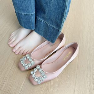 French-Style Rhinestone Square Buckle High Heels for Women - Elegant Mary Jane Shoes for Spring 2025, Perfect with Skirts