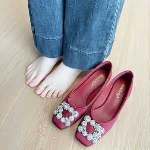French-Style Rhinestone Square Buckle High Heels for Women - Elegant Mary Jane Shoes for Spring 2025, Perfect with Skirts