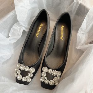 French-Style Rhinestone Square Buckle High Heels for Women - Elegant Mary Jane Shoes for Spring 2025, Perfect with Skirts