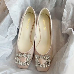French-Style Rhinestone Square Buckle High Heels for Women - Elegant Mary Jane Shoes for Spring 2025, Perfect with Skirts