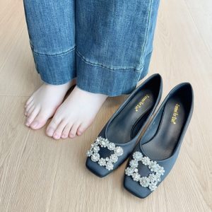 French-Style Rhinestone Square Buckle High Heels for Women - Elegant Mary Jane Shoes for Spring 2025, Perfect with Skirts