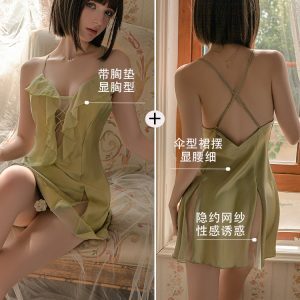 French-Style Ruffle Camisole Nightgown and Robe Set, Sexy Sleepwear with Chest Pads, Ice Feel, Summer Vibes