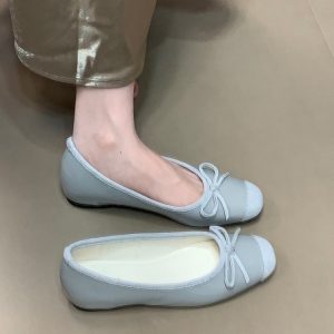 French-Style Square-Toe Mary Jane Shoes for Women - Bow Detail, Height-Increasing, 2025 Model, Trendy Ocean Blue