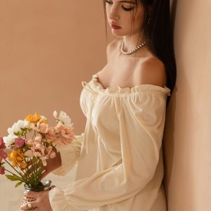 French-Style Women's Long Sleeve Nightgown, Sexy Court-Style Flannel Loungewear for Autumn and Winter, Princess-Inspired Design