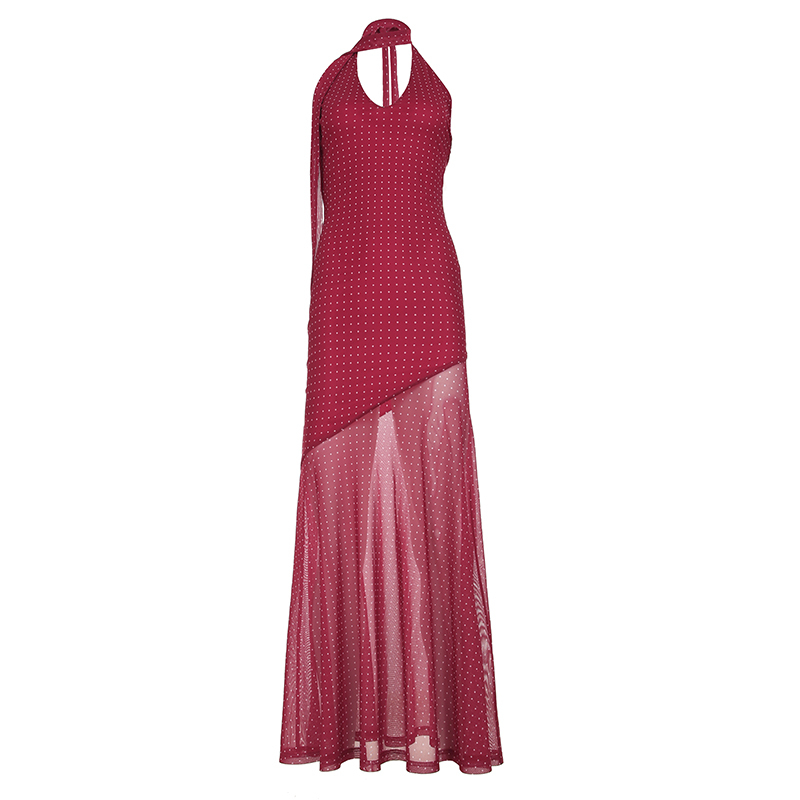 French Style Women's Red Polka Dot Halter Neck Dress with Irregular Bodycon Mesh Skirt – Chic Summer Fashion