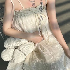 French Vintage High-End Irregular Layered Cotton-Linen Drawstring Camisole Dress - Sweet and Chic Skirt for Effortless Style