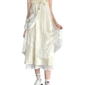 French Vintage High-End Irregular Layered Cotton-Linen Drawstring Camisole Dress - Sweet and Chic Skirt for Effortless Style