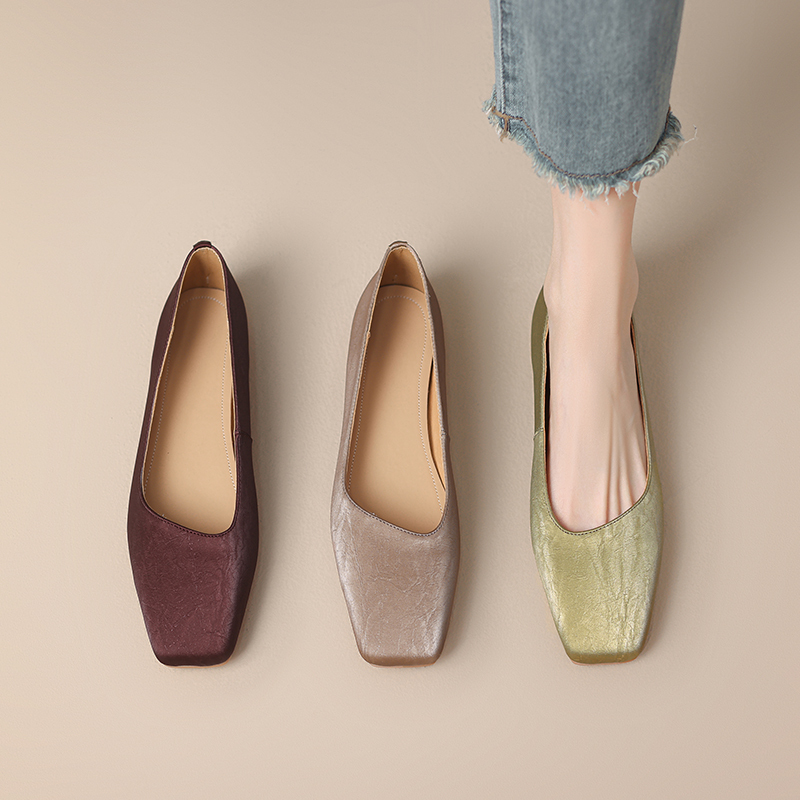 French Vintage Square-Toe Slim-Fit Soft-Bottom Women's Flat Shoes - Retro Grandma Style Footwear