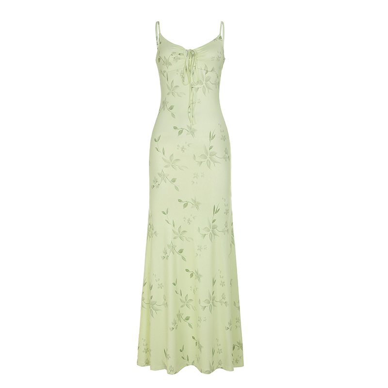 Fresh Floral Spaghetti Strap Dress for Women - Slim Bodycon Mermaid Style, Perfect for Vacation and Country Outings, Y2K Inspired
