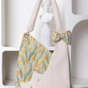 Fresh Tulip Cat Bow Shoulder Crossbody Bag - Cute Niche Large Capacity Tote for Spring and Summer Fashion