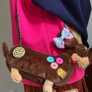 Furry Dachshund Plush Crossbody Bag for Autumn Winter - Cute Shoulder Phone Bag, Versatile Handbag for Dog Lovers