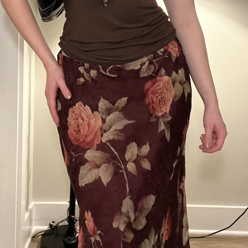 Garden Rose Vintage Printed Tulle Midi Skirt - French Style Chic Long Skirt for Women, Perfect for 90s and Y2K Fashion Lovers