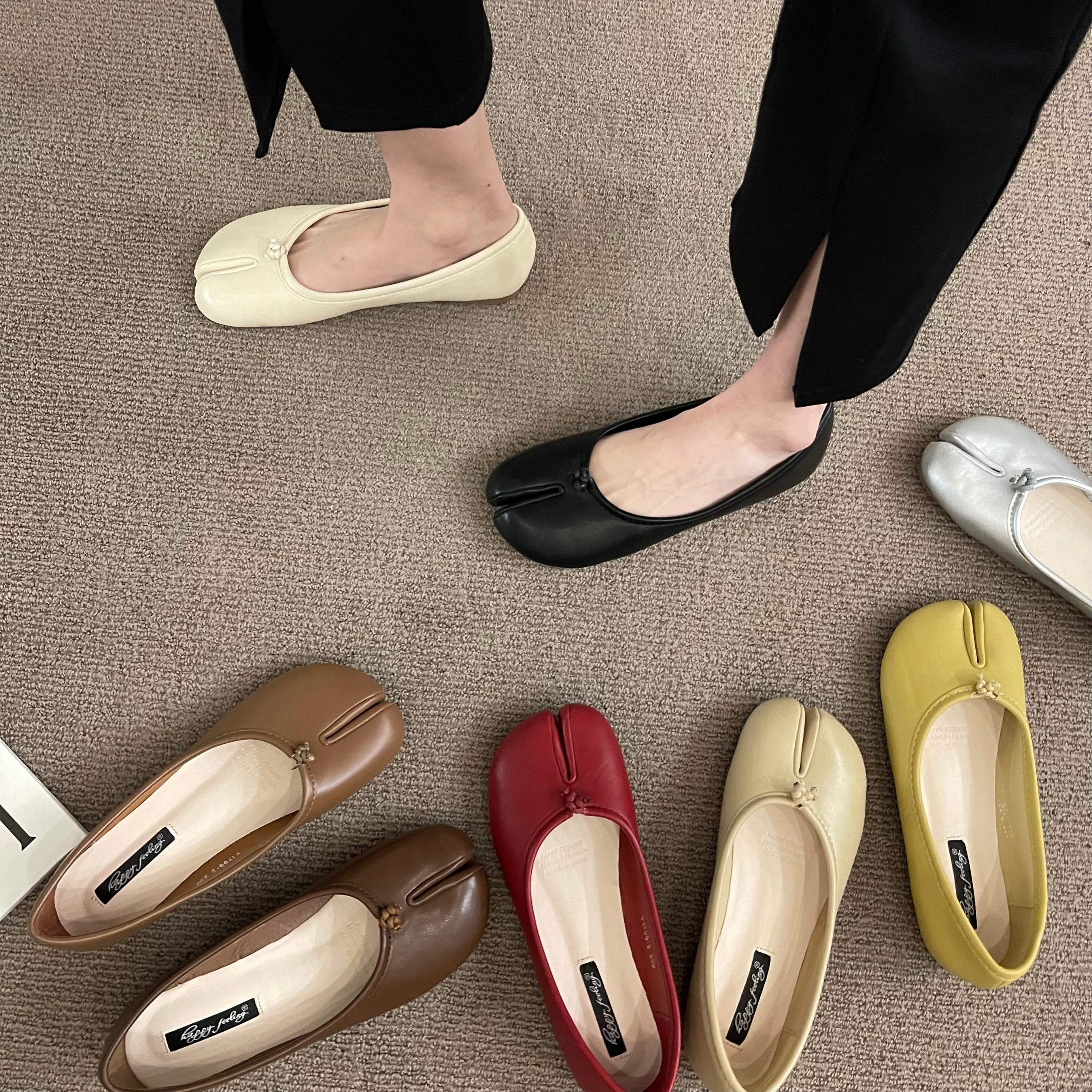 Genuine Leather Flat-Bottom Loafers for Women - Niche Design Split-Toe Pig Hoof Shoes in Spring Grandma Style